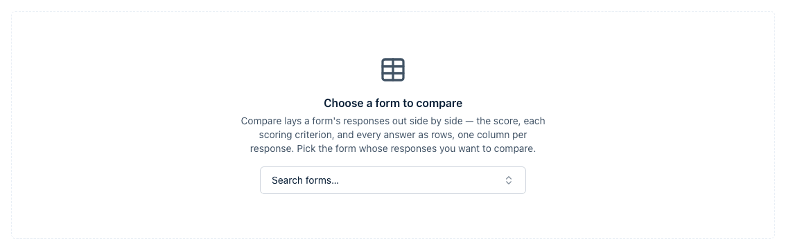 The Compare tab before a form is chosen: 'Choose a form to compare' with a Search forms box.
